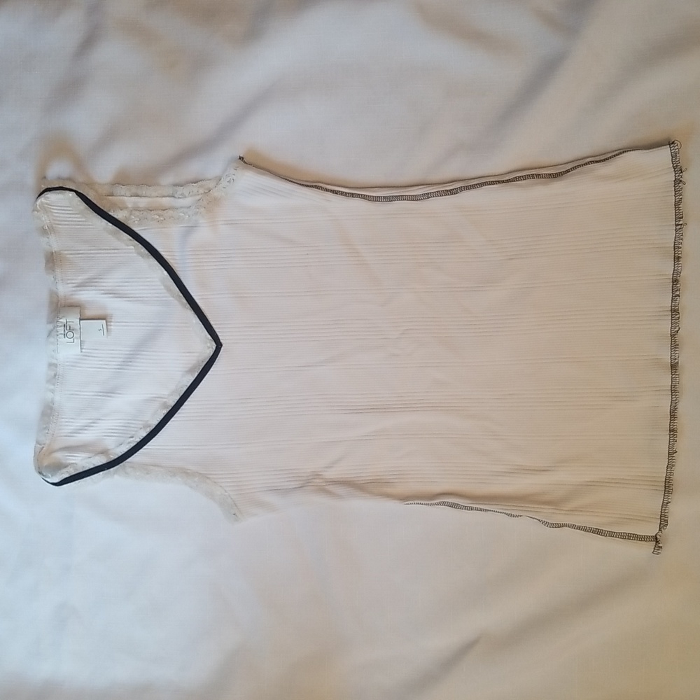 ANN TALOR LOFT RIBBED CONTRAST STITCH TANK TOP LACE TRIM OFF WHITE BLAC…